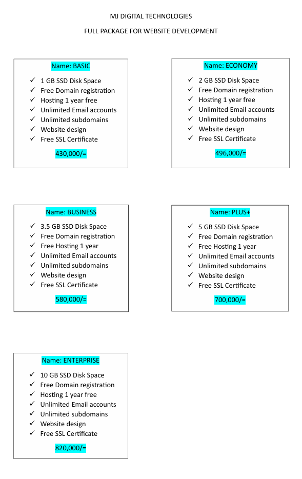 website service pricelist