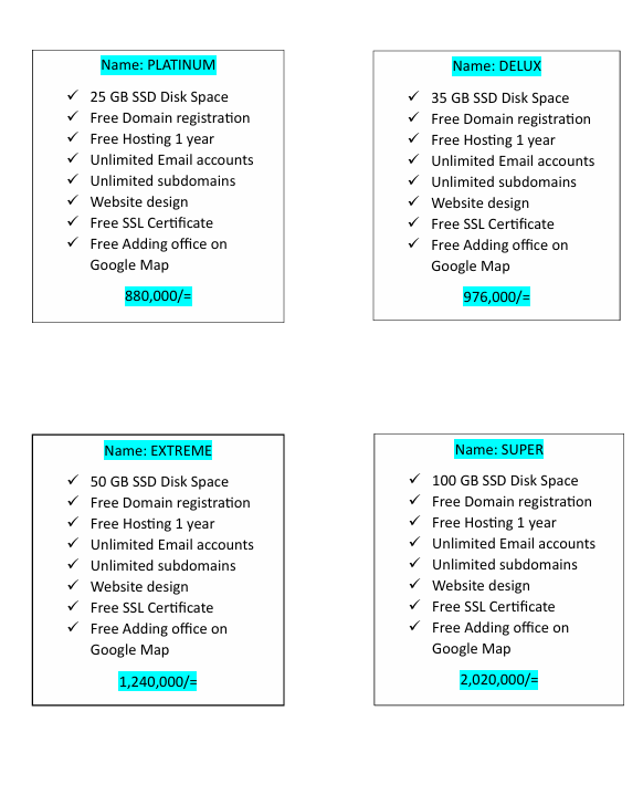 website service pricelist